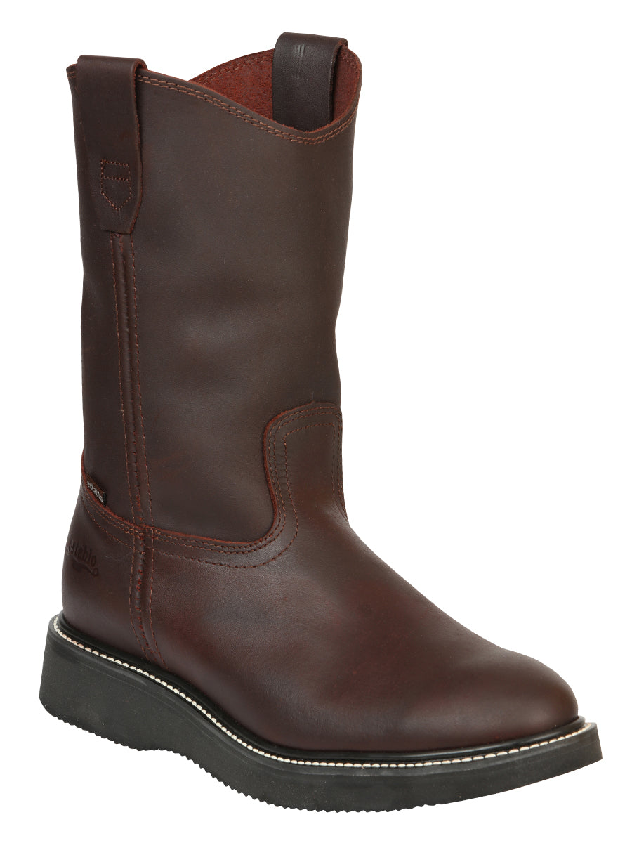 ESTABLO Men’s Leather Work Boot - Made in Mexico- Grasso Vino 24962