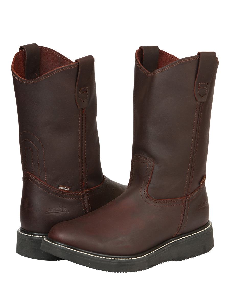 ESTABLO Men’s Leather Work Boot - Made in Mexico- Grasso Vino 24962