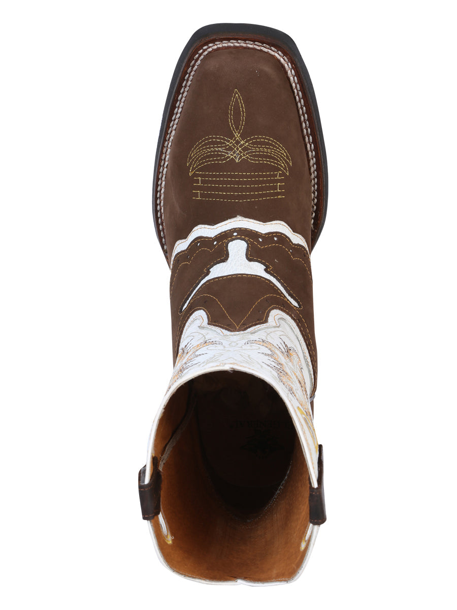El General Men's' Leather Cowboy Boot- Nubuck Brown 33313