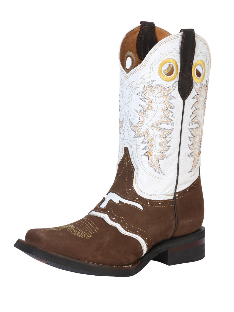 El General Men's' Leather Cowboy Boot- Nubuck Brown 33313