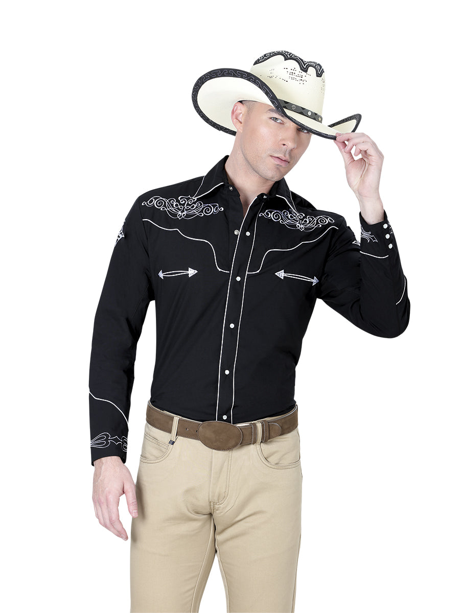 El General Charro Embroidered Western Shirt – Black/White – Style 40983