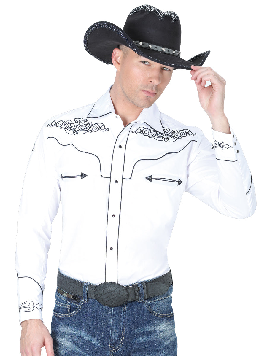 El General Charro Embroidery Western Shirt – White/Black – Style 40984