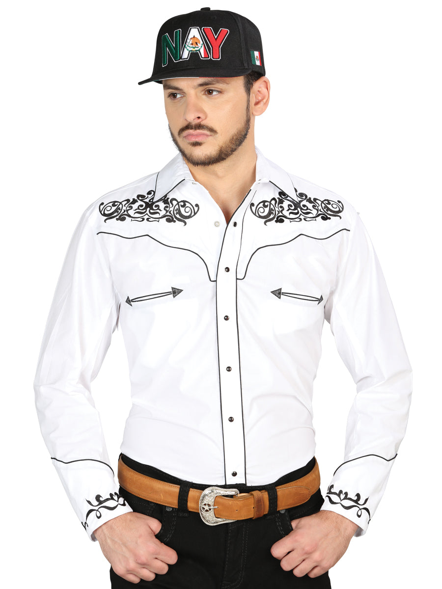 El General Charro Embroidery Western Shirt – White/Black – Style 40988