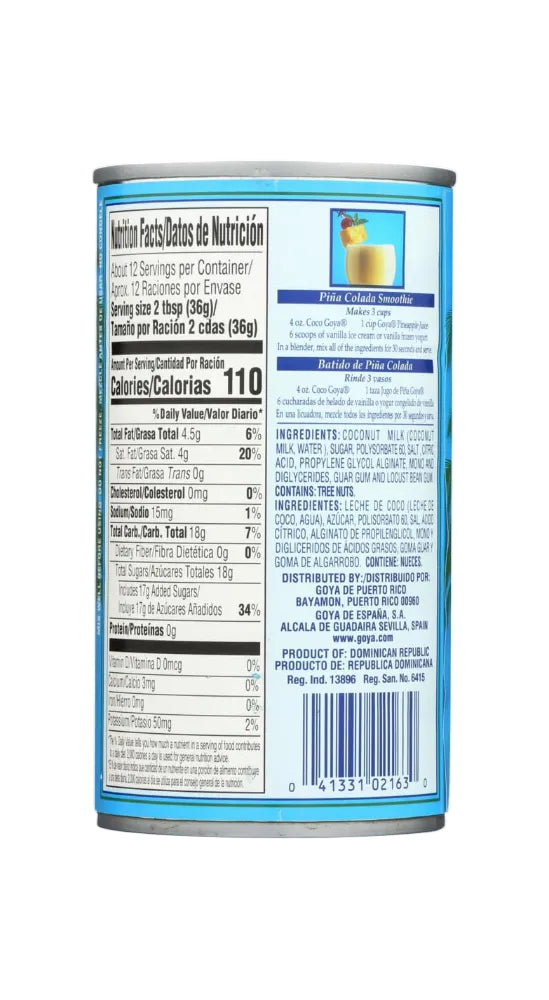 Crema de Coco GOYA Endulzada para Postres y Bebidas| 15 oz