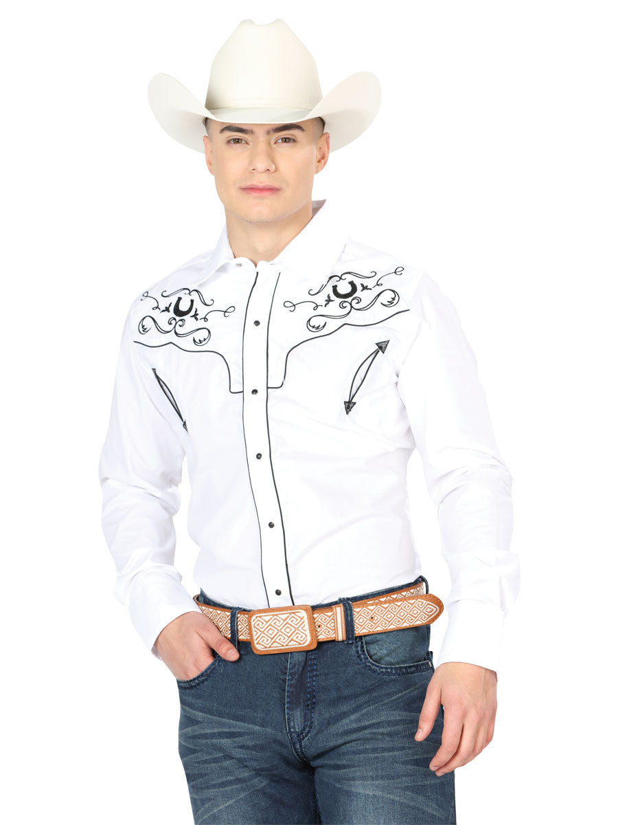 El Señor de los Cielos Charro Embroidered Western Shirt – White/Black – Style 42946