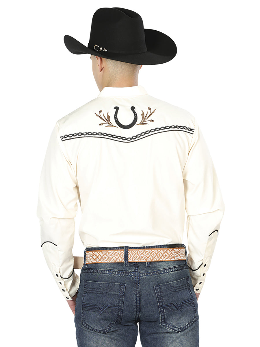 El General Embroidery Western Shirt – Beige/Black – Style 43295