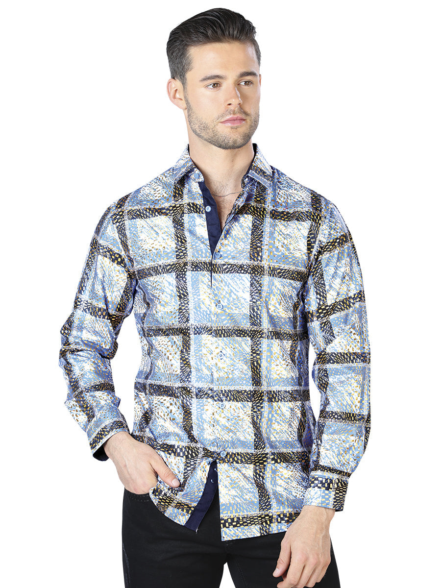 Blue And Yellow Casual Long Sleeve Shirt 44010