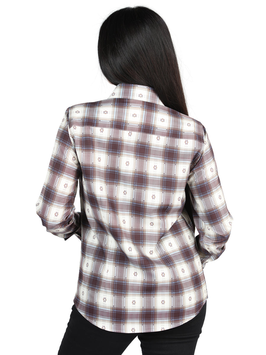 El General - Casual Long-Sleeve Shirt - Beige/Burgandy 44730