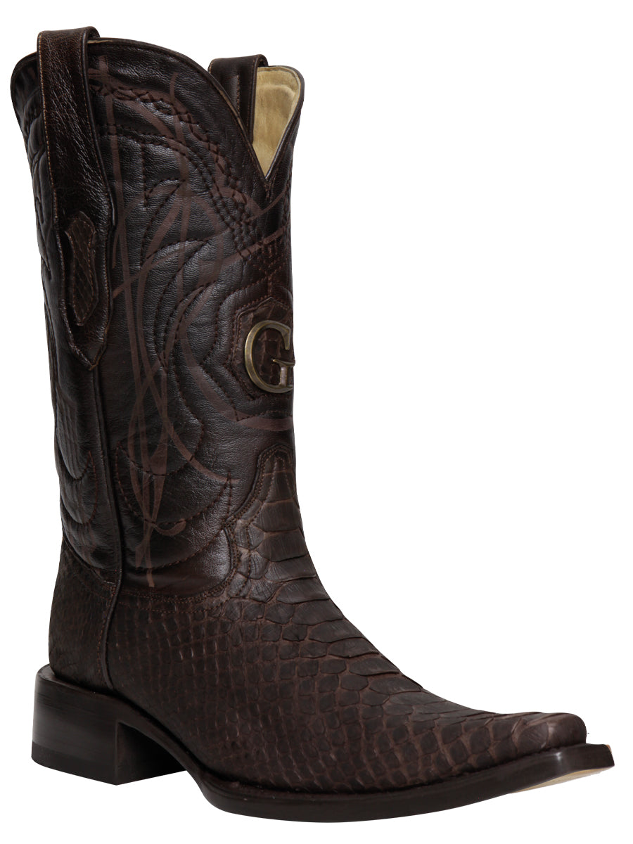El General Men’s Exotic Python Leather Cowboy Boots – Brown – Style 45088