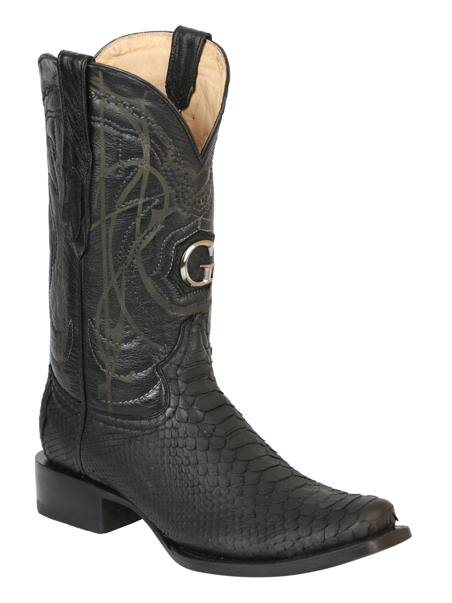 El General Men’s Exotic Python Leather Cowboy Boots – Black – Style 45523