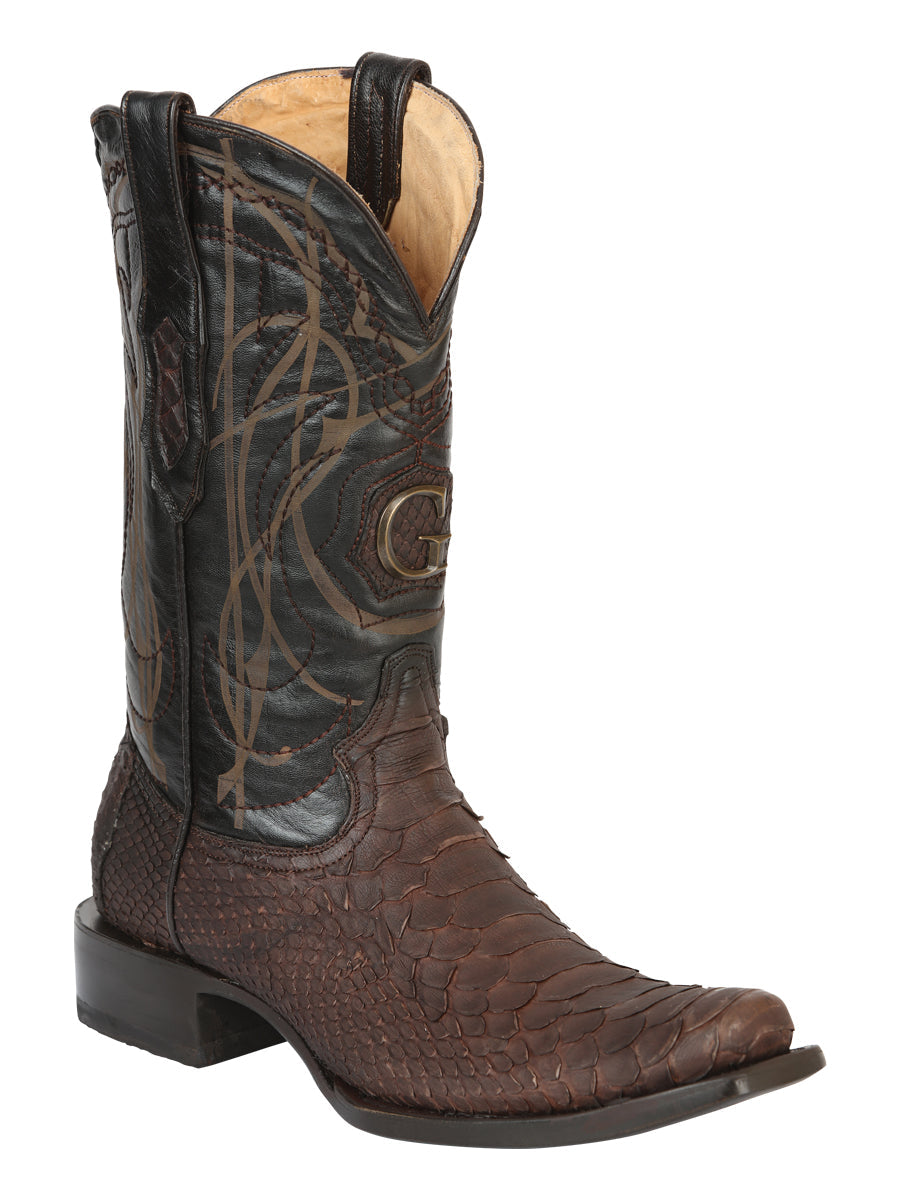 El General Men’s Exotic Python Cowboy Boots – Brown – Style 45524