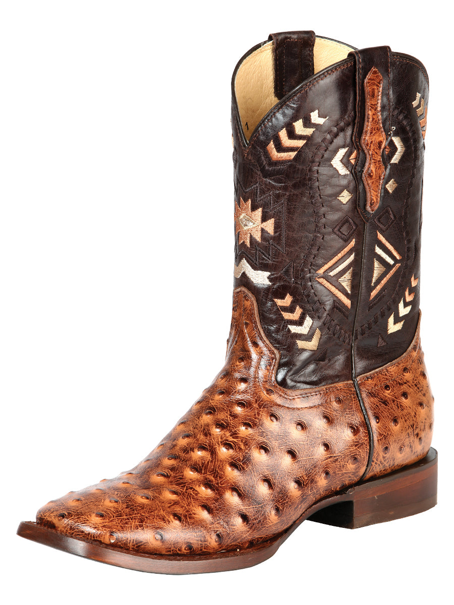 El General Men's Leather Cowboy Boot - Printed Ostrich Shedron 51239