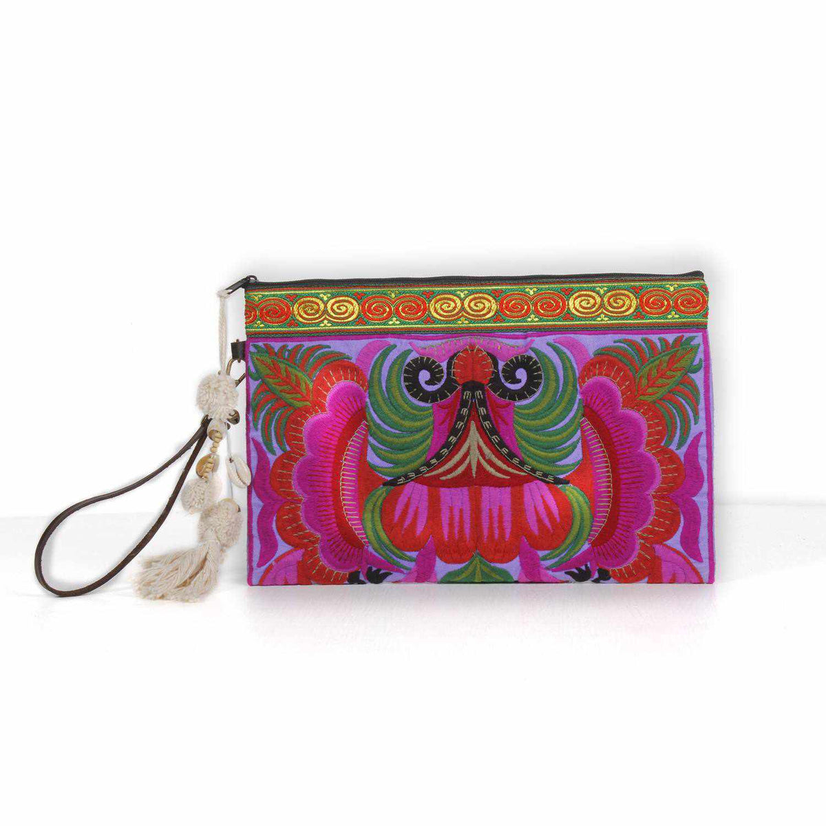 Botanica Embroidered Wristlet with PomPoms - Thailand
