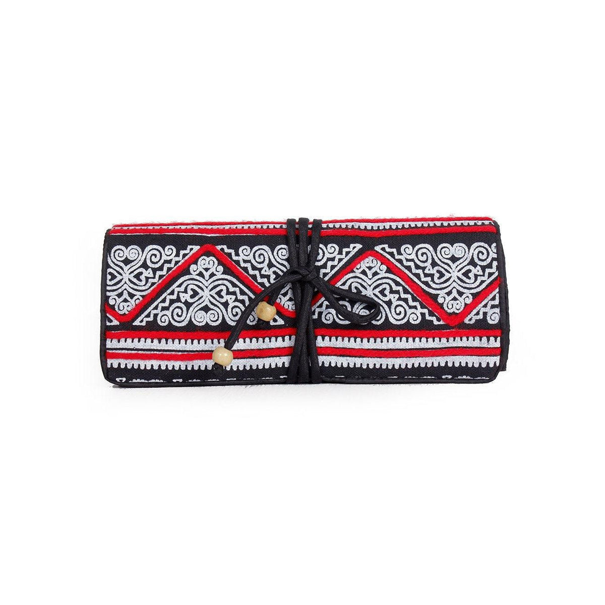 Geometric Hmong Foldover Yarn Piped Wallet - Thailand