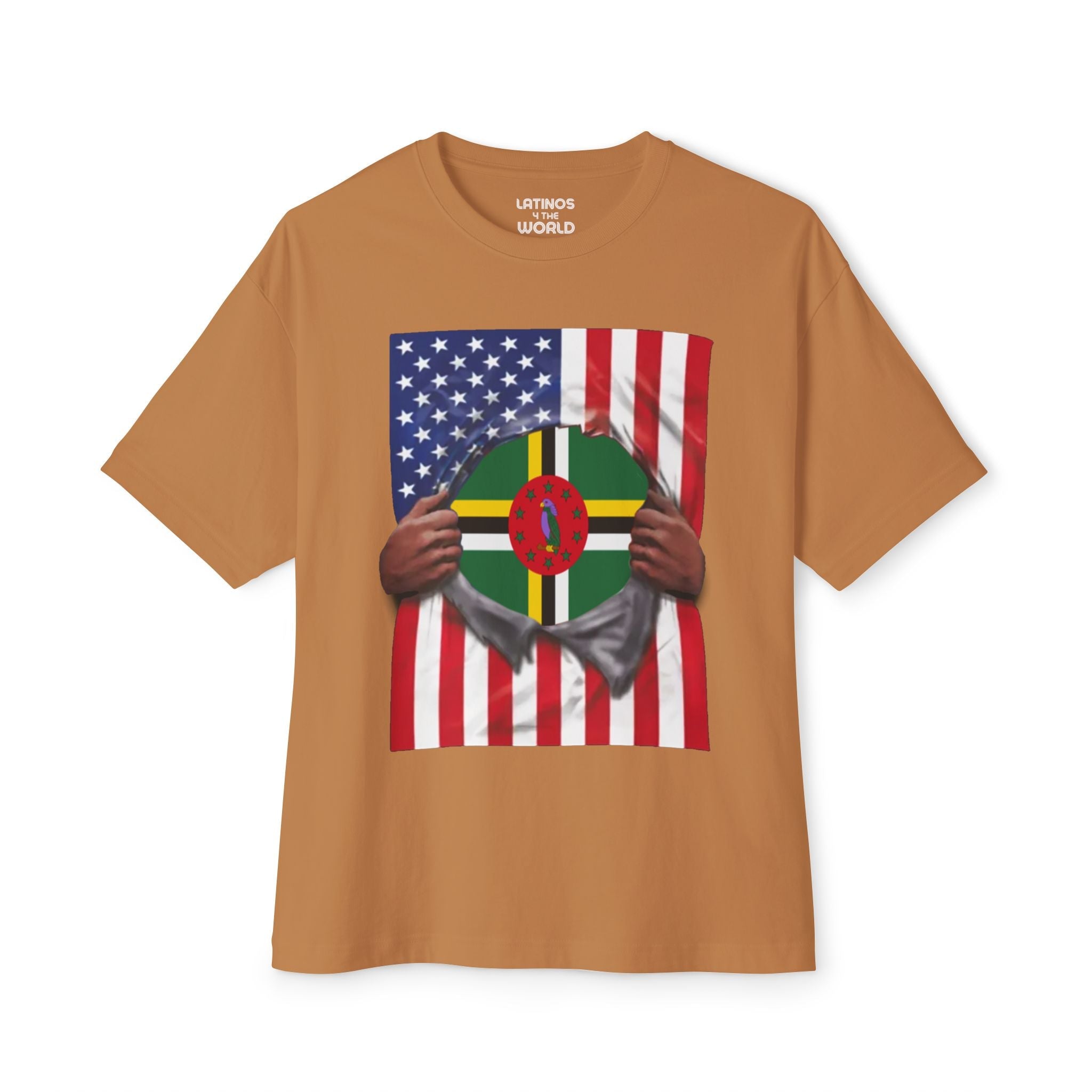 Camiseta Bandera de Dominica + EE. UU. | Bandera Dominicana + Americana Rasgada 4 de Julio | Camisetas Latinas Divertidas | 4 Colores