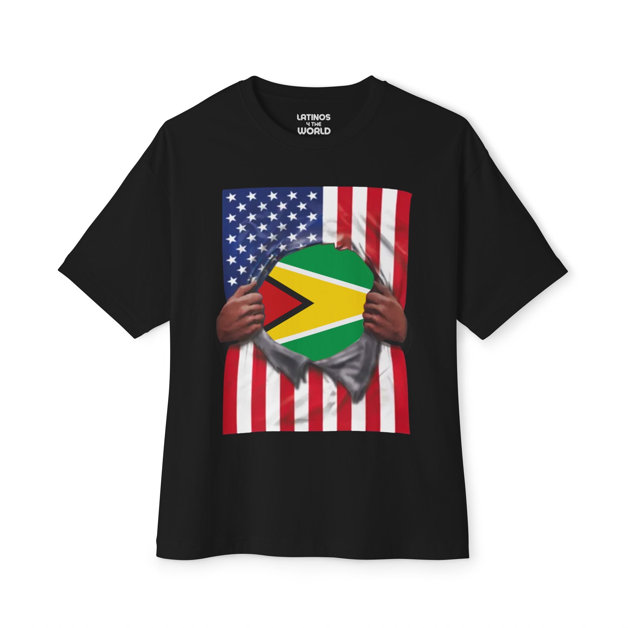 Camiseta de orgullo con bandera de Guyana + bandera de EE. UU. | Bandera guyanesa + estadounidense para el 4 de julio | Camisetas latinas virales divertidas | Unisex - 4 colores