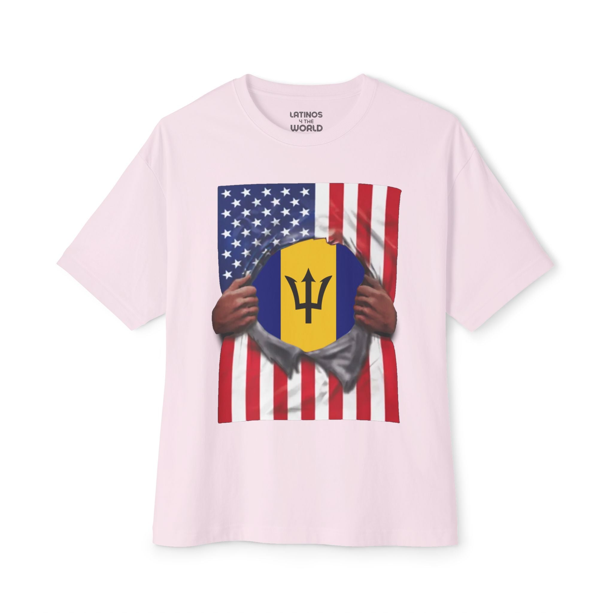 Camiseta Bandera Barbados + USA | Bandera Barbada + Americana Rasgada 4 de Julio | Camisetas Latinas Divertidas | 4 Colores
