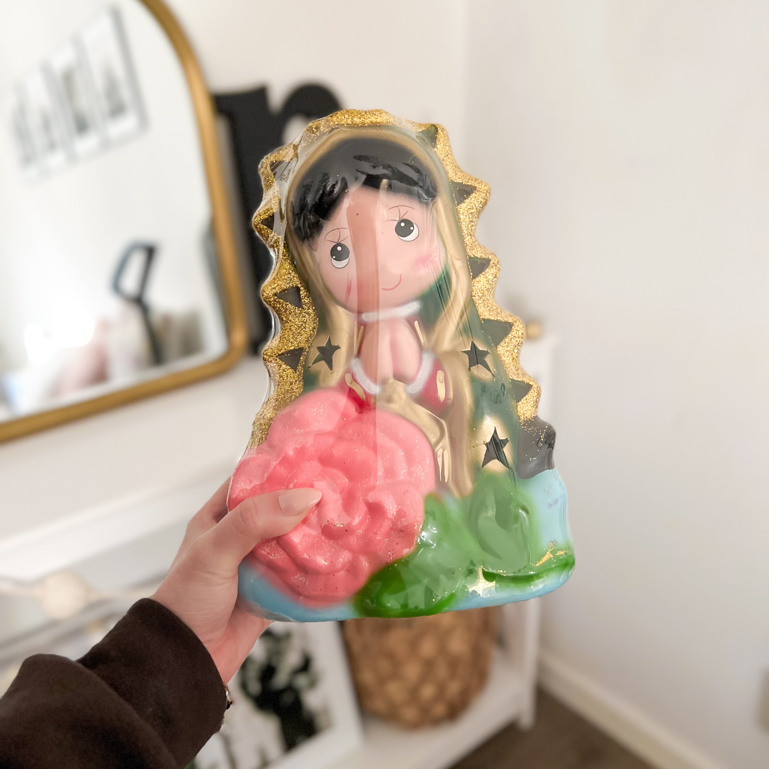 Lámpara de Noche de Virgencita con Flores