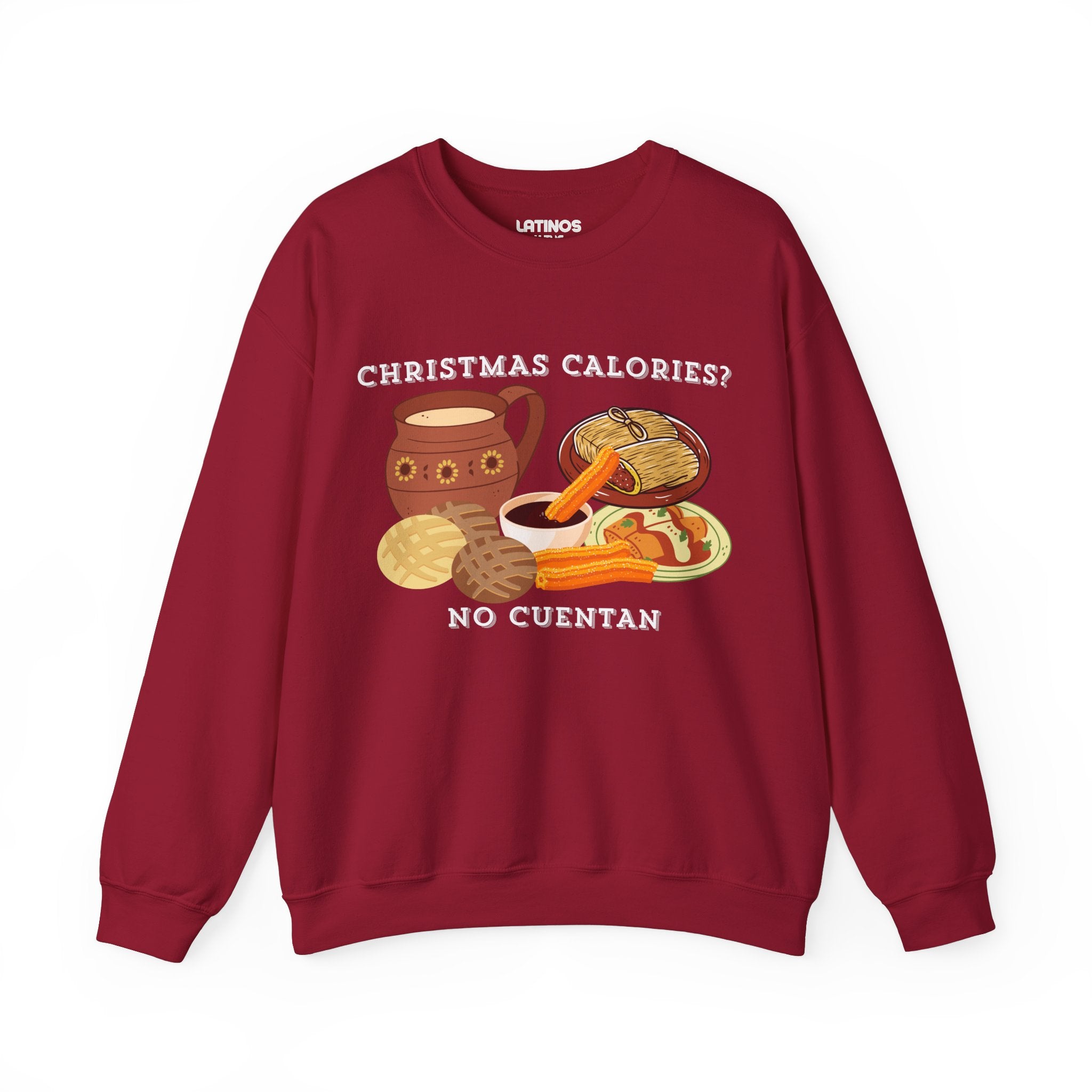 Sudadera cómoda de cuello redondo "Las calorías de Navidad no cuentan" | Fiesta Latina | 3 colores