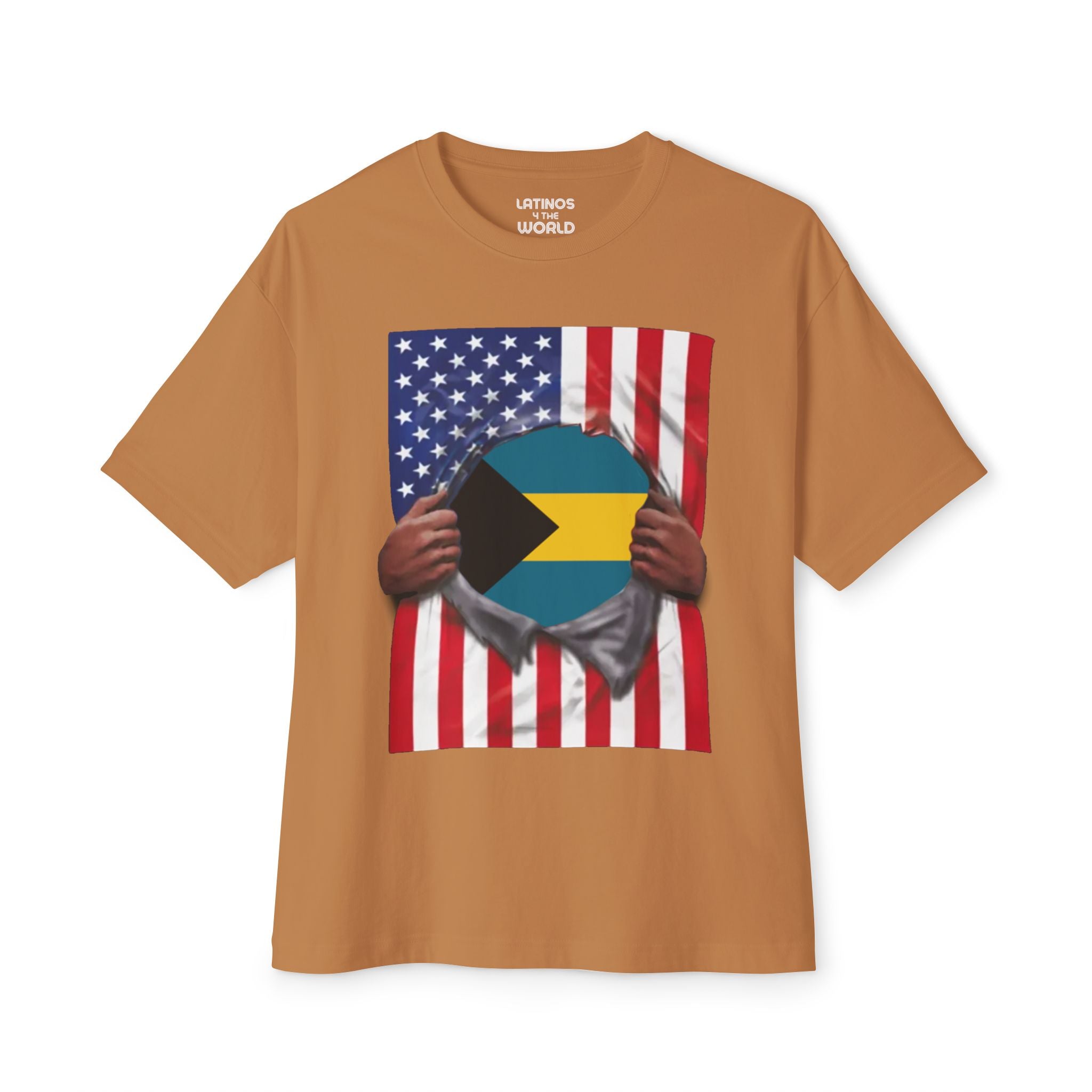 Camiseta Bandera de Bahamas + EE. UU. | Bandera de Bahamas + EE. UU. rasgada 4 de Julio | Camisetas Latinas Divertidas | 4 Colores