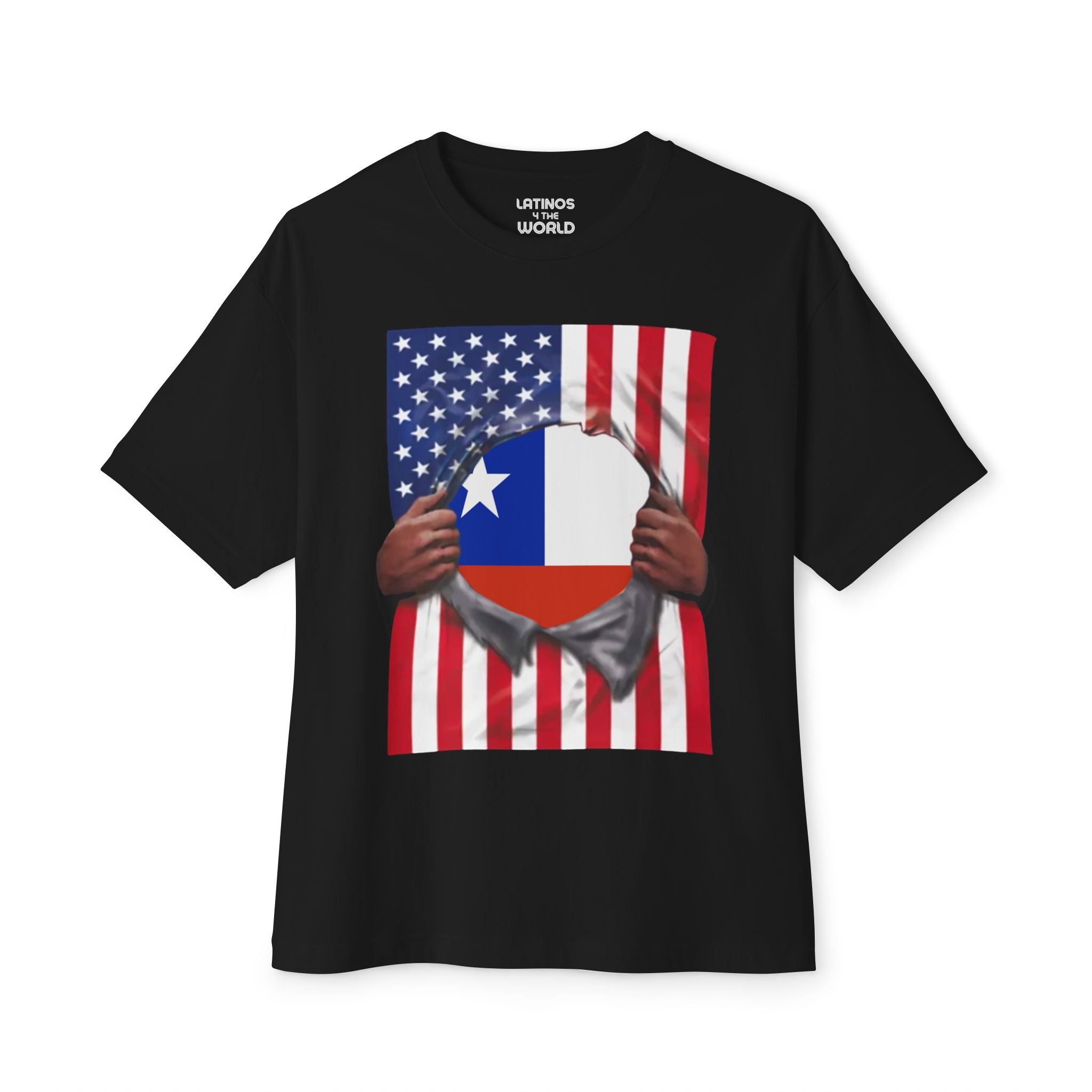 Camiseta con Bandera de Chile y EE. UU. del Orgullo | Bandera Chilena + Americana Rasgada 4 de Julio | Camisetas Virales Latinas Graciosas | Unisex - 4 Colores