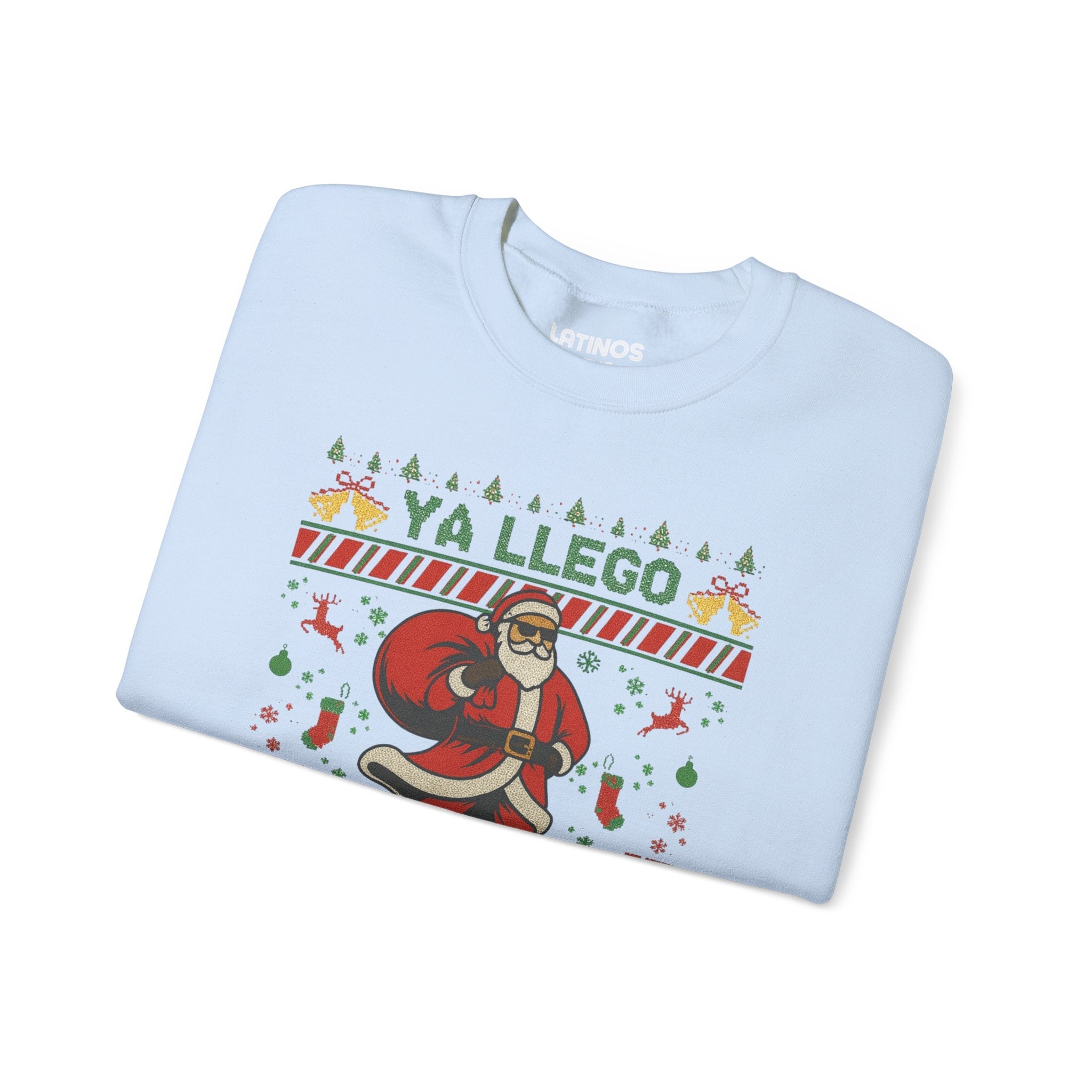 Suéter navideño estilo punto con diseño de Papá Noel "Ya Llegó Por Quien Lloraban" | Divertido español latino | 3 colores