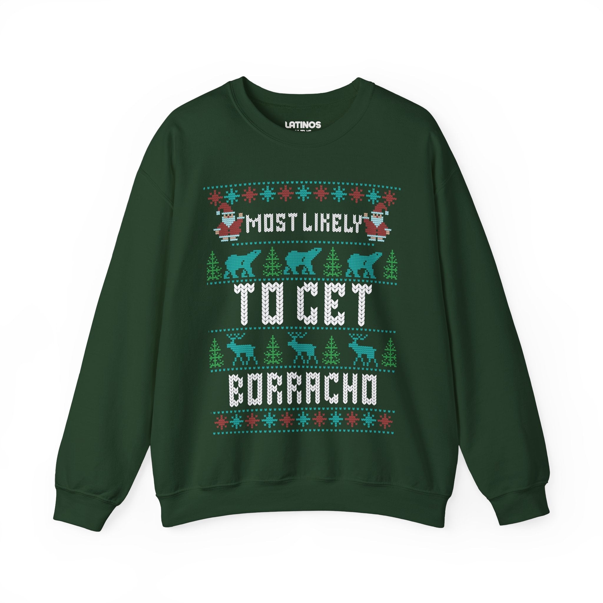 Sudadera navideña "El más probable de emborracharse" | Latino | 3 colores