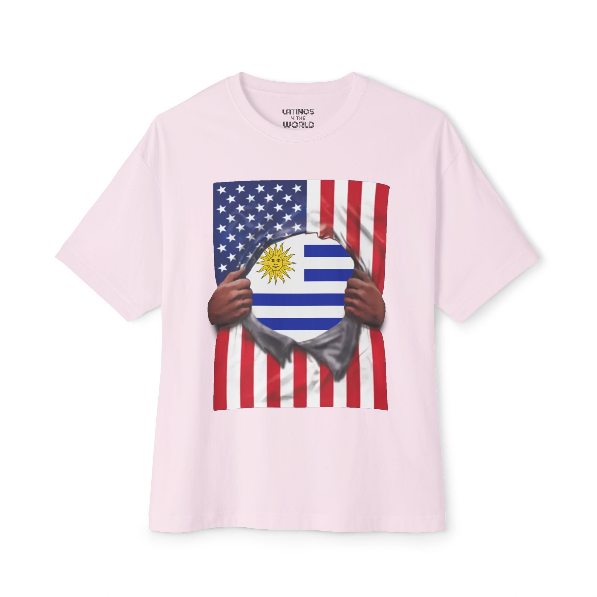 Camiseta con la bandera de Uruguay + bandera de EE. UU. | Desgarro de la bandera uruguaya + estadounidense para el 4 de julio | Camisetas latinas virales y divertidas | Unisex - 4 colores