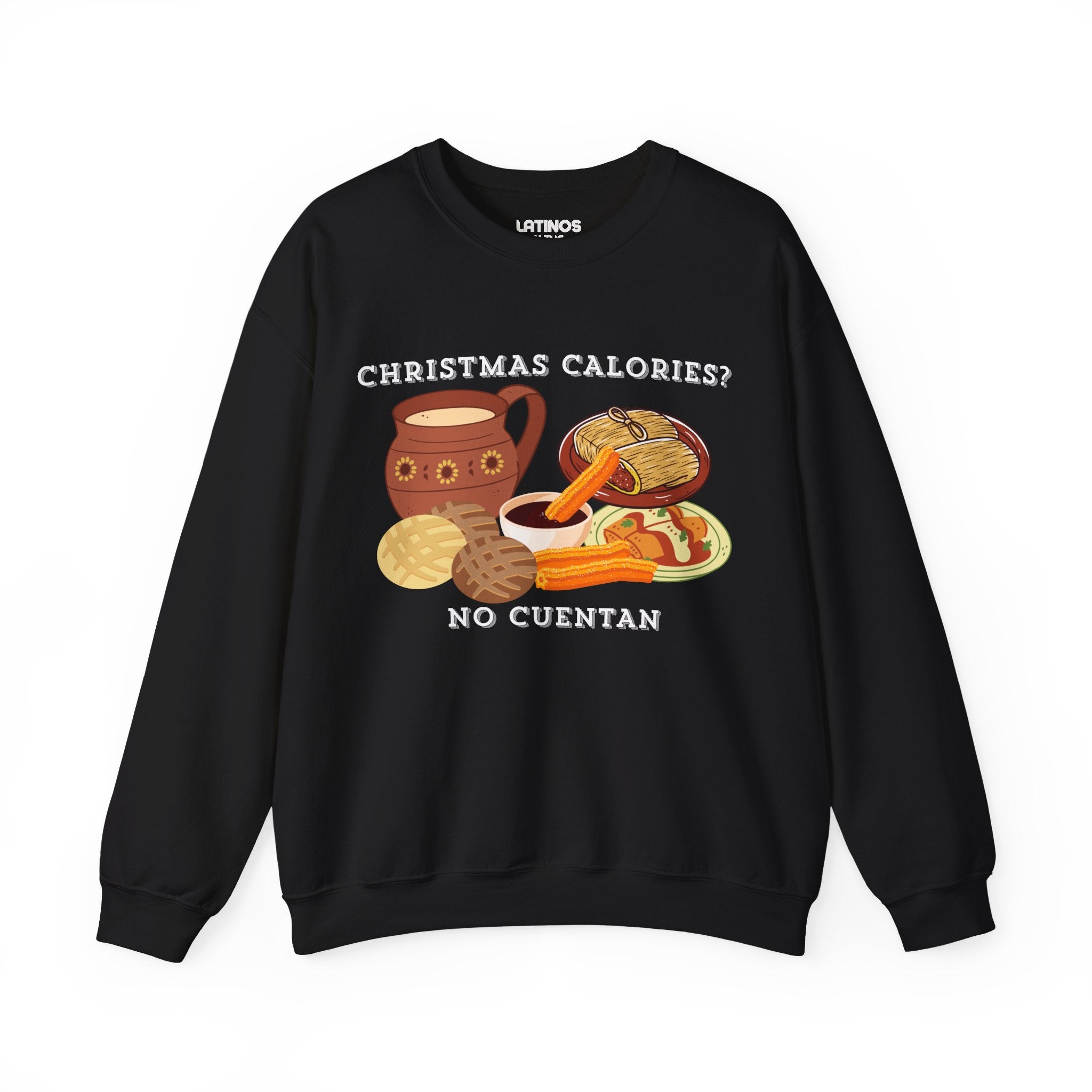 Sudadera cómoda de cuello redondo "Las calorías de Navidad no cuentan" | Fiesta Latina | 3 colores