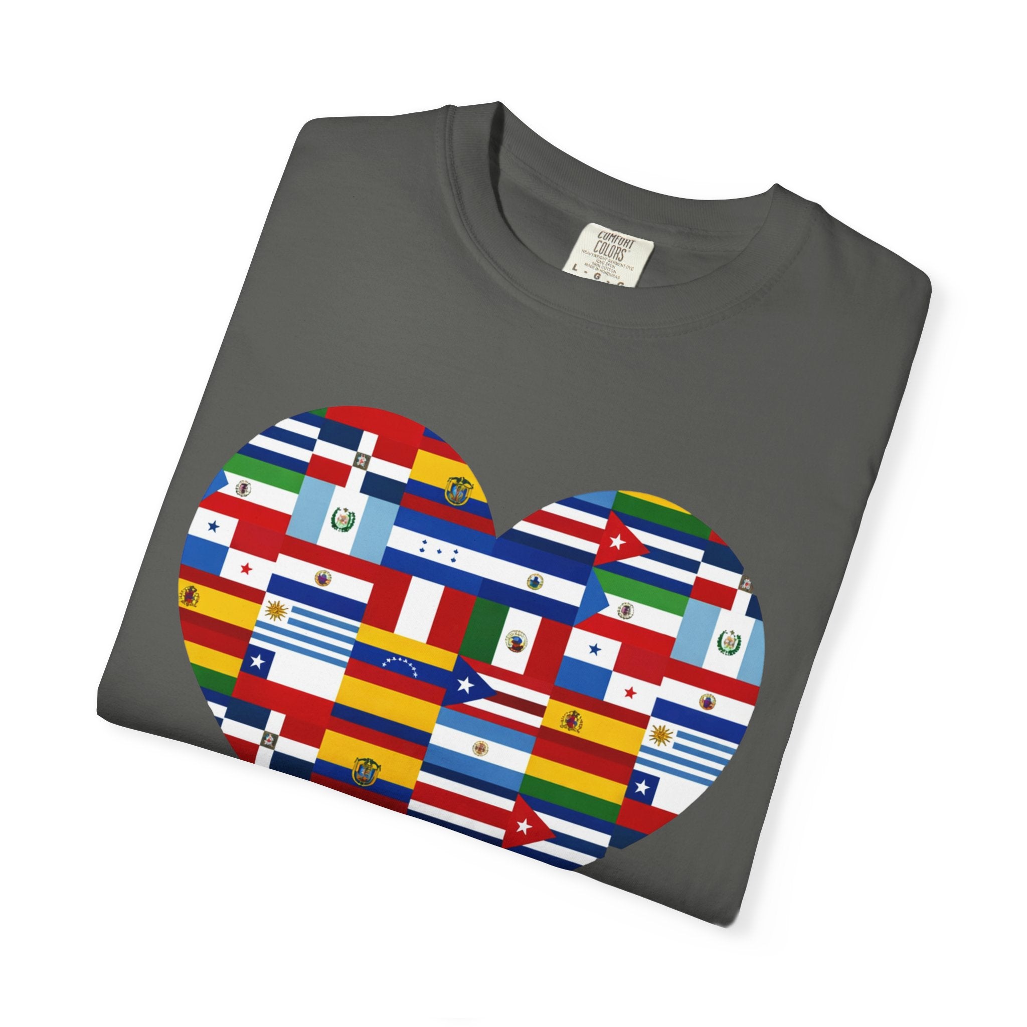 Camiseta con Corazón Países Herencia Hispana/Latina | Banderas de Países de Habla Hispana | Camisetas Latinas Virales | Unisex