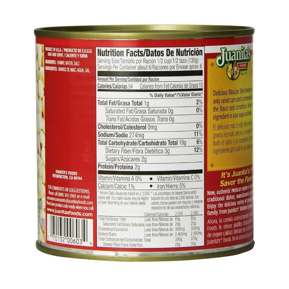 Maíz pozolero estilo mexicano Juanita's 25 oz