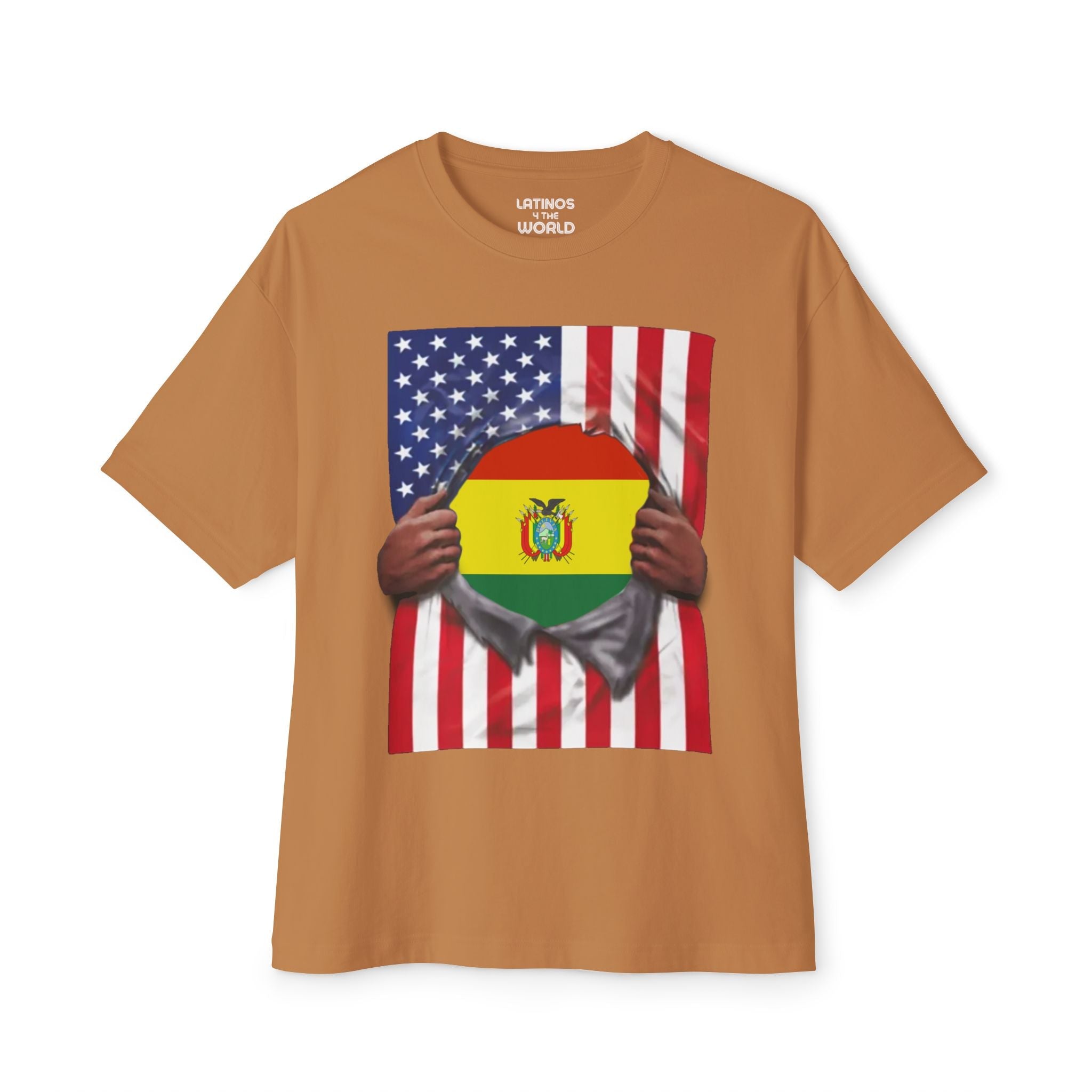 Camiseta del Orgullo de Bolivia + Bandera de EE. UU. | Bandera boliviana + americana rasgada para el 4 de julio | Camisetas latinas divertidas y virales | Unisex - 4 colores