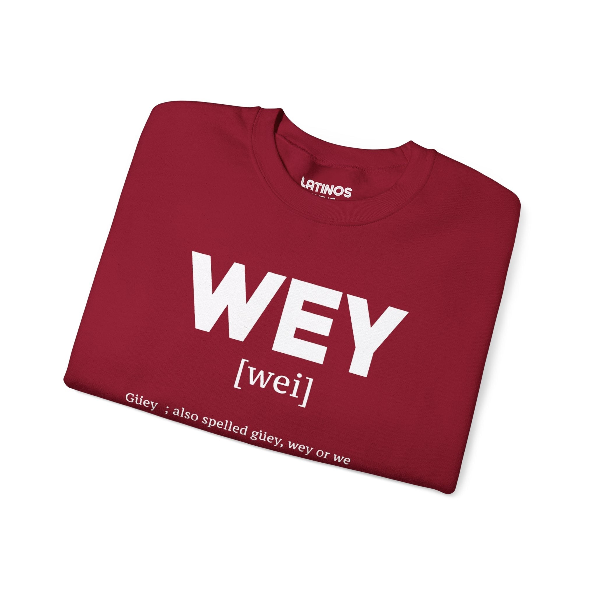 Sudadera de cuello redondo con definición de Wey Guey | Divertida sudadera de cuello redondo con forro polar latino | 3 colores disponibles
