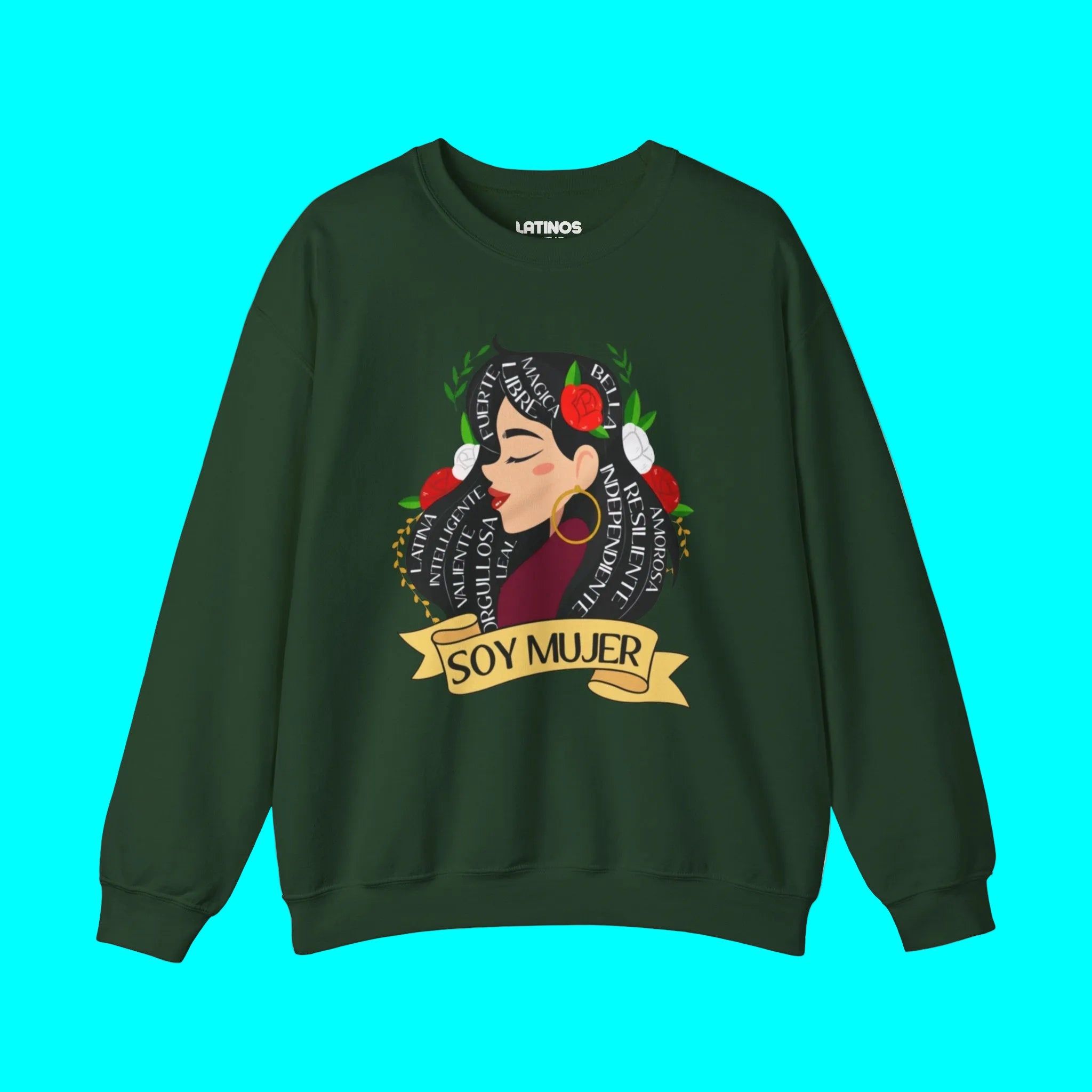 Soy Mujer (Bella, Leal, Latina, Valiente) Sudadera de cuello redondo con empoderamiento femenino | Cuello redondo con forro polar | 3 colores