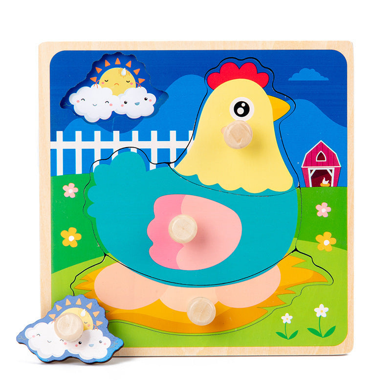 New Hand Grab Board Wooden Puzzle Toys for Children Cartoon Animal Fruit Kids Baby Early Educational Learning Toy