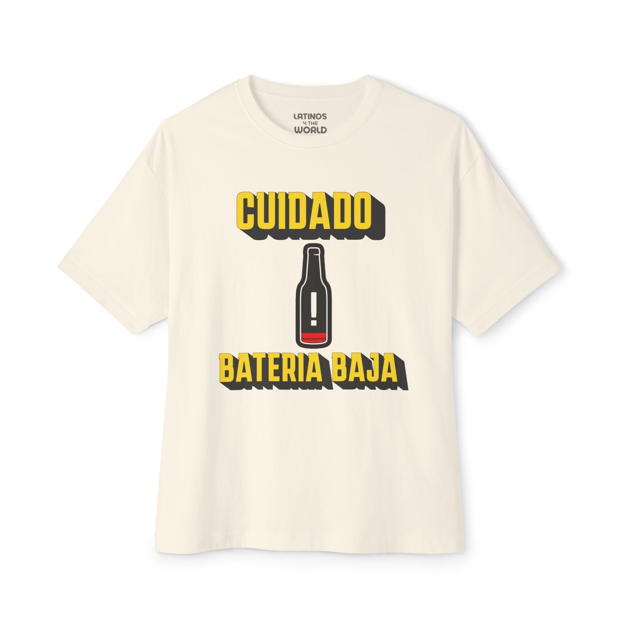 Cuidado Bateria Baja Cerveza Beer Funny Low Battery Latino T-shirt | Camisetas Virales de Bar | Unisex - 3 Colores