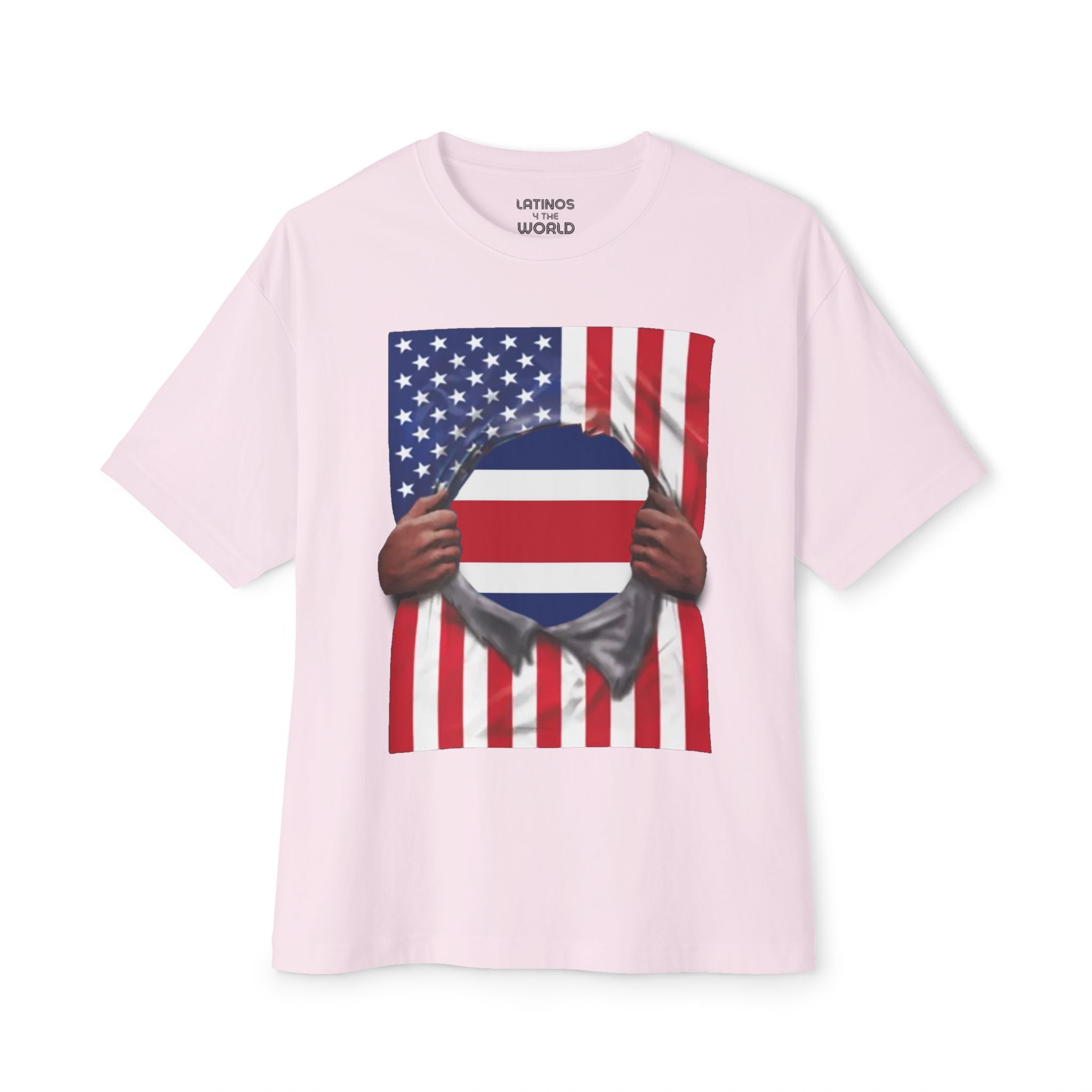 Camiseta del orgullo de la bandera de Costa Rica + la bandera de EE. UU. | Bandera de Costa Rica + Bandera de Estados Unidos rasgada 4 de julio | Camisetas latinas virales divertidas | Unisex - 4 Colores