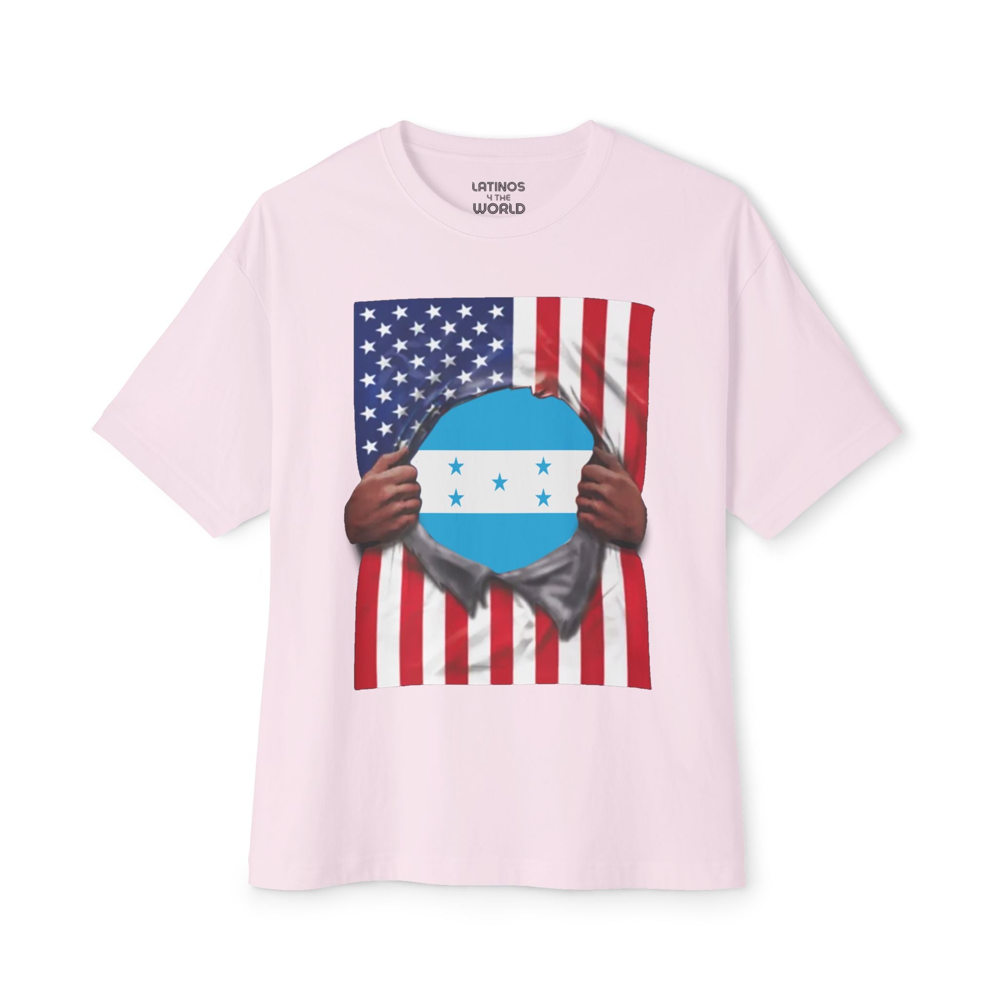 Camiseta Orgullo Bandera de Honduras + Bandera de EE. UU. | Bandera Hondureña + Estadounidense Rasgada 4 de Julio | Camisetas Divertidas Virales Latinas | Unisex - 4 Colores