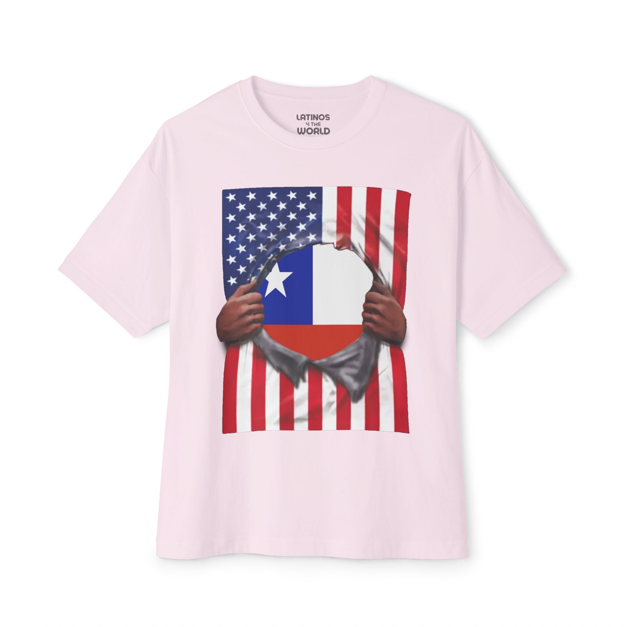 Camiseta con Bandera de Chile y EE. UU. del Orgullo | Bandera Chilena + Americana Rasgada 4 de Julio | Camisetas Virales Latinas Graciosas | Unisex - 4 Colores