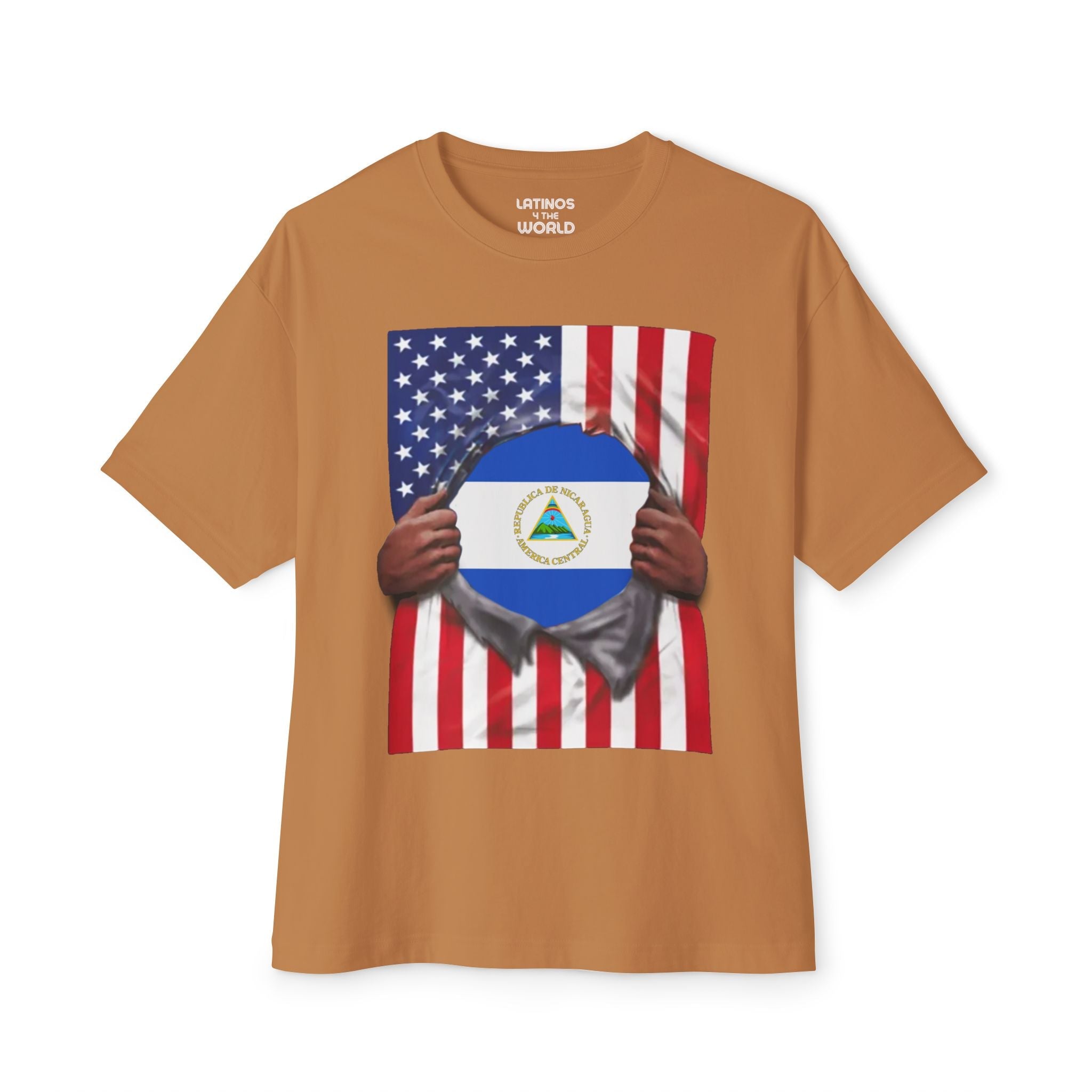 Bandera de Nicaragua + Bandera de EE. UU. Camiseta del Orgullo | Bandera de Nicaragua + Americana Rasgada 4 de julio | Divertidas Camisetas Virales Latinas | Unisex - 4 Colores