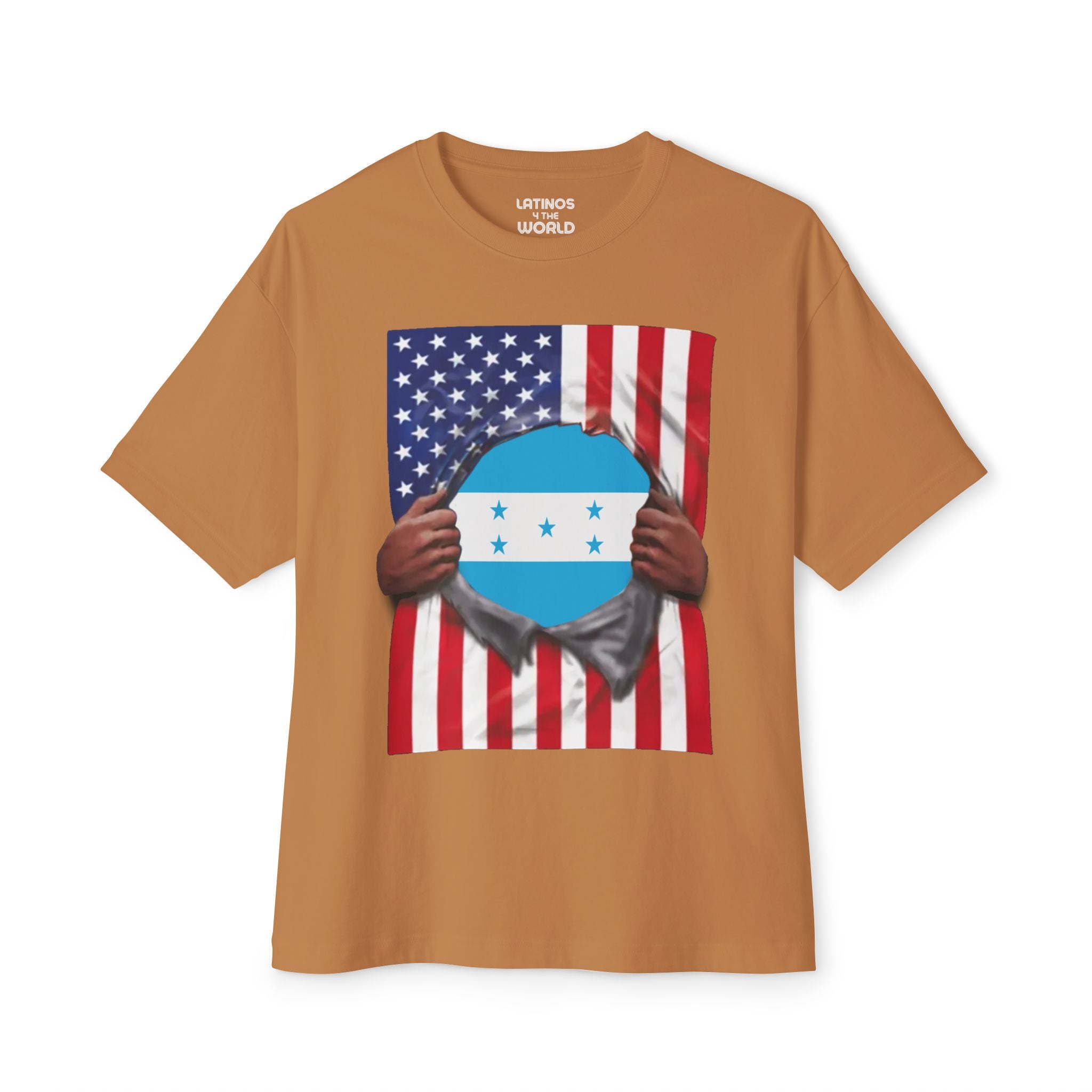 Camiseta Orgullo Bandera de Honduras + Bandera de EE. UU. | Bandera Hondureña + Estadounidense Rasgada 4 de Julio | Camisetas Divertidas Virales Latinas | Unisex - 4 Colores