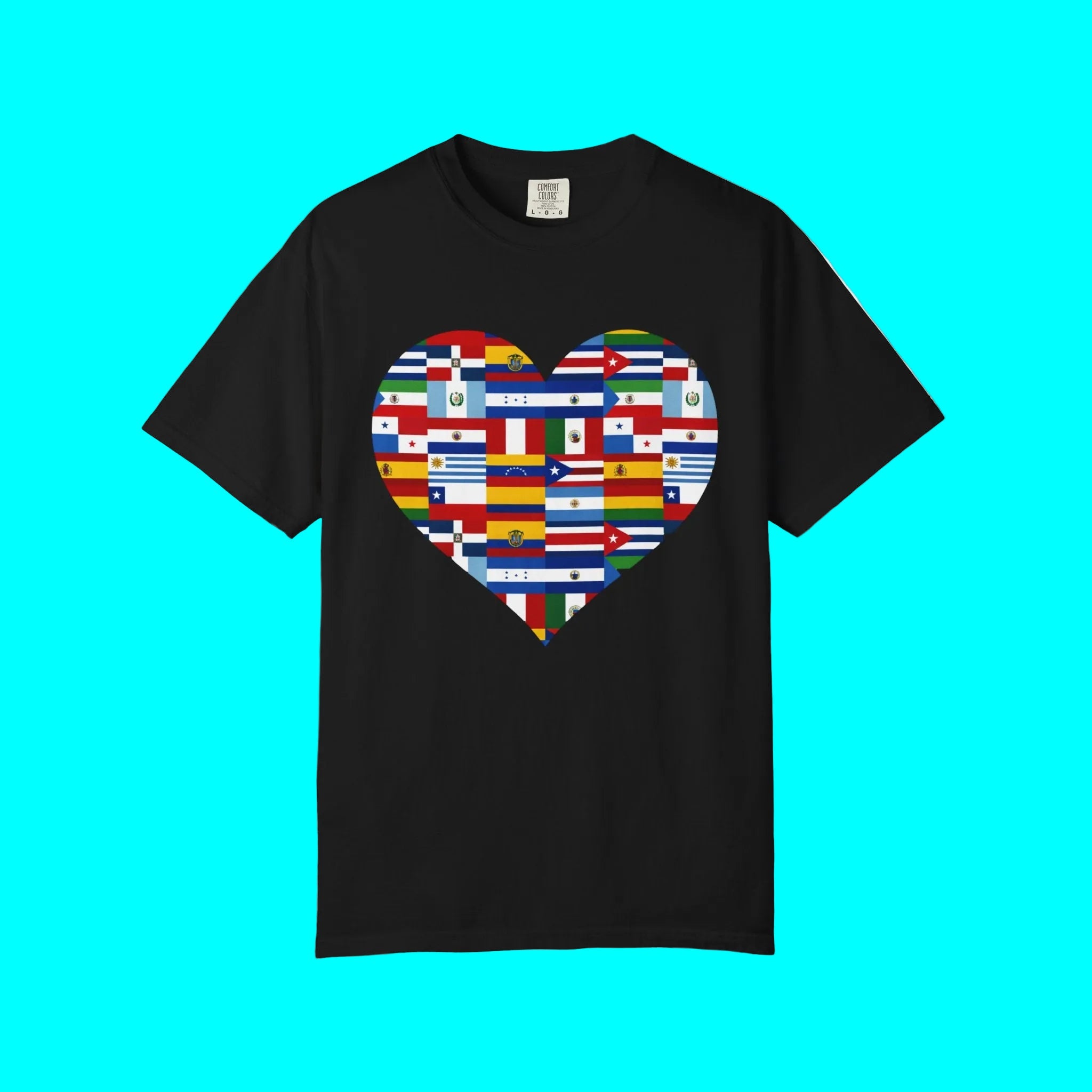 Camiseta con Corazón Países Herencia Hispana/Latina | Banderas de Países de Habla Hispana | Camisetas Latinas Virales | Unisex