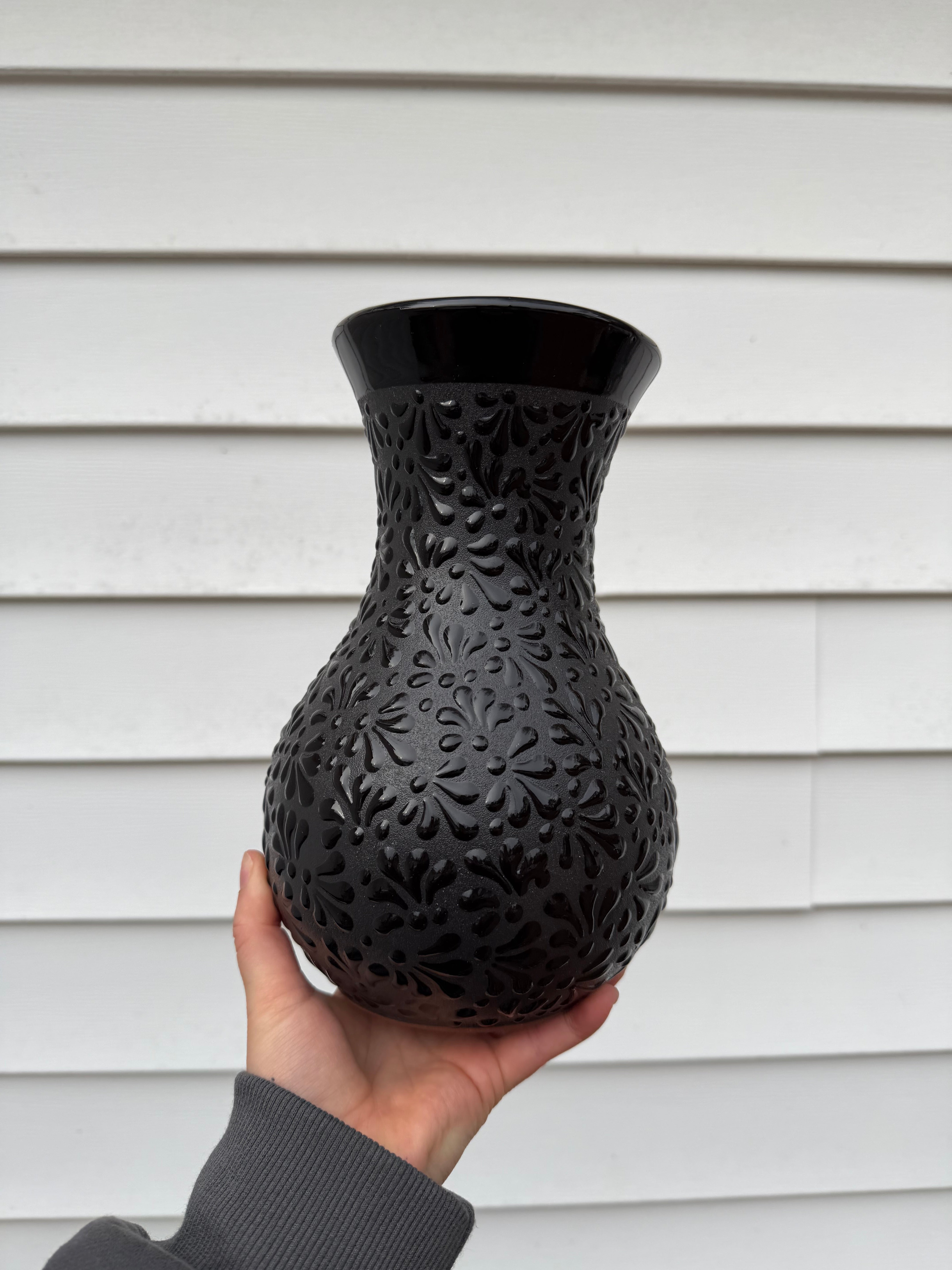 Black Clay Floral Vase