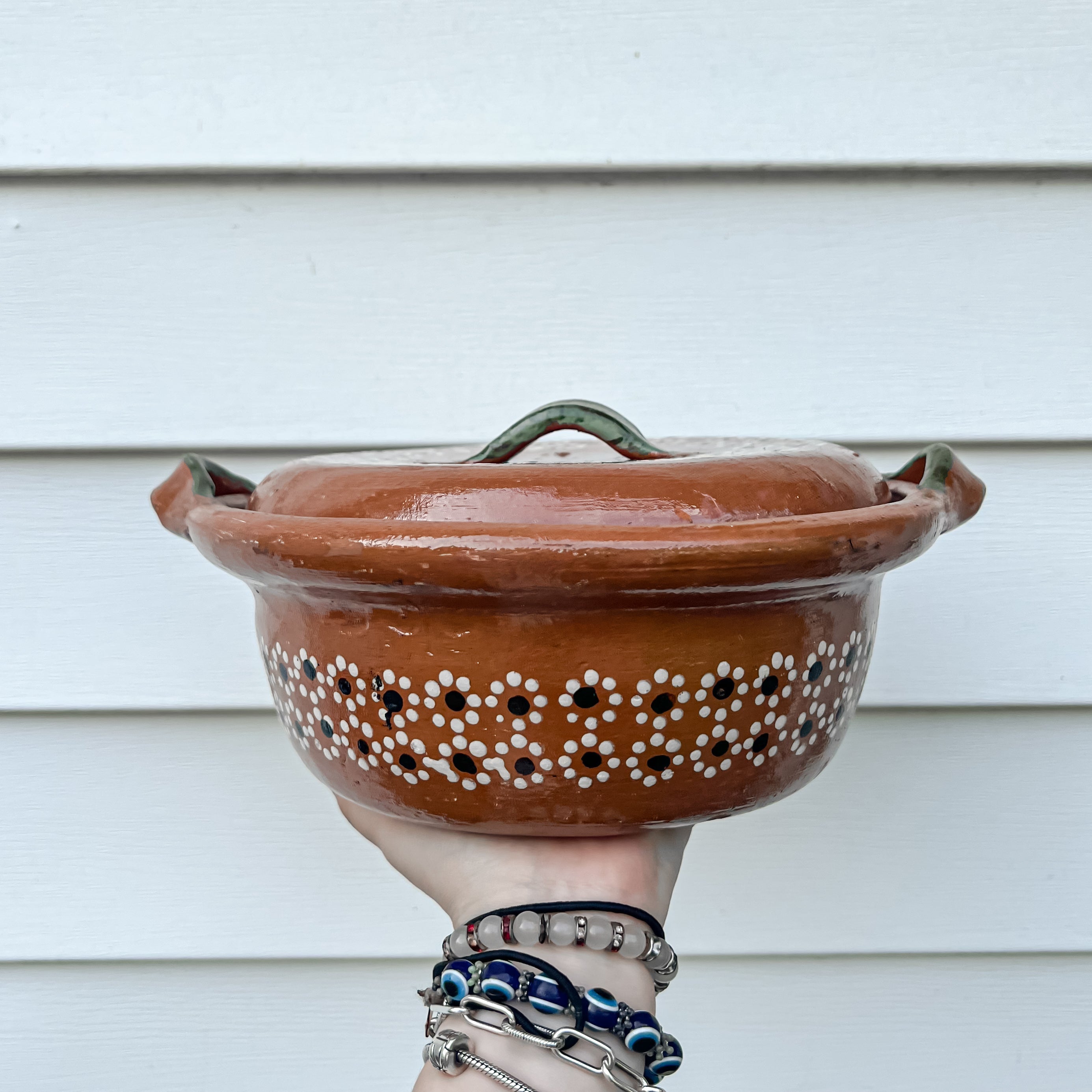 Olla de barro tradicional mexicana 500 ml Asas verdes