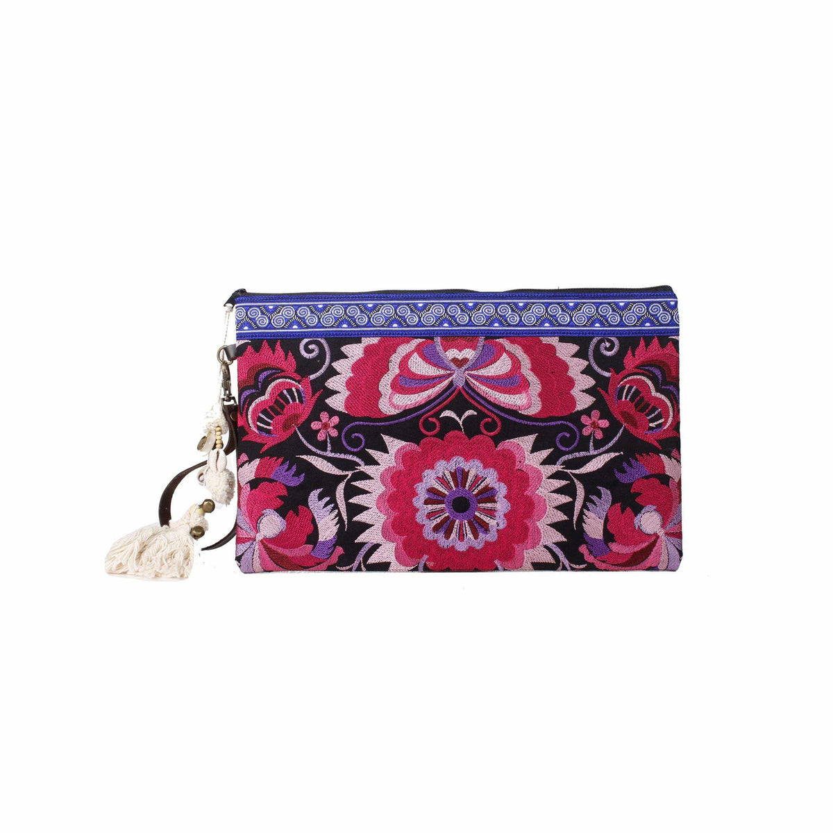 Botanica Embroidered Wristlet with PomPoms - Thailand