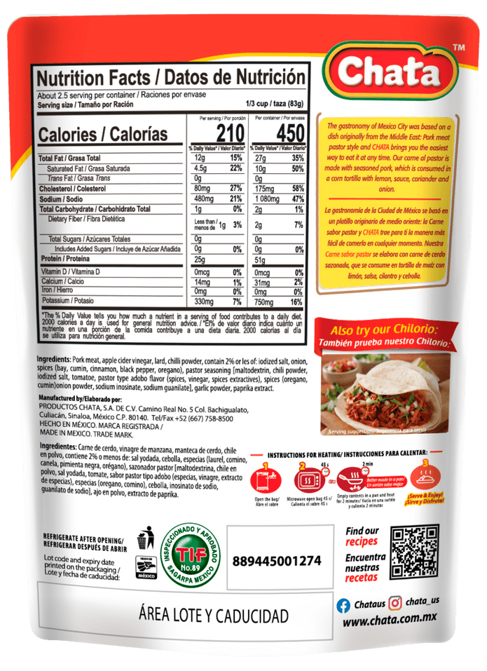 CHATA PORK MEAT PASTOR STYLE (CARNE AL PASTOR)