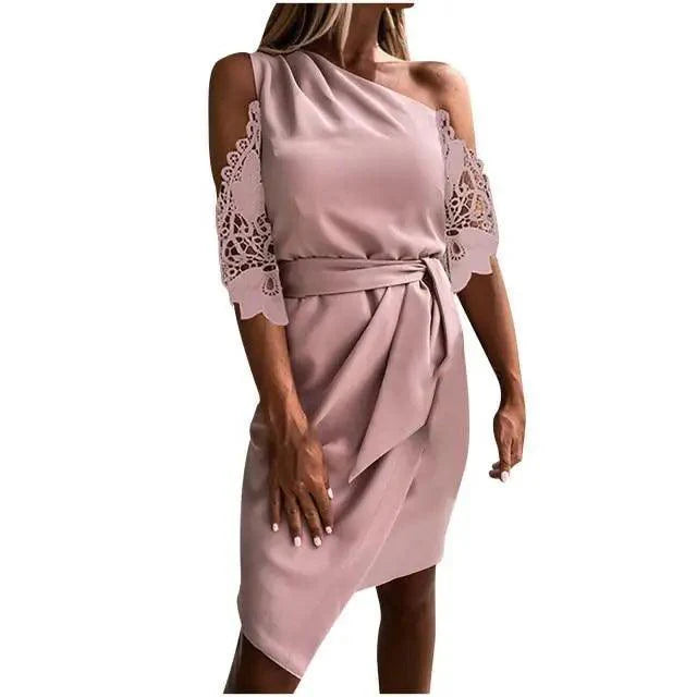 New Luxury Summer Women Casual Solid Strapless Lace Hollow out Dress - Summer Fashion Dresses for women