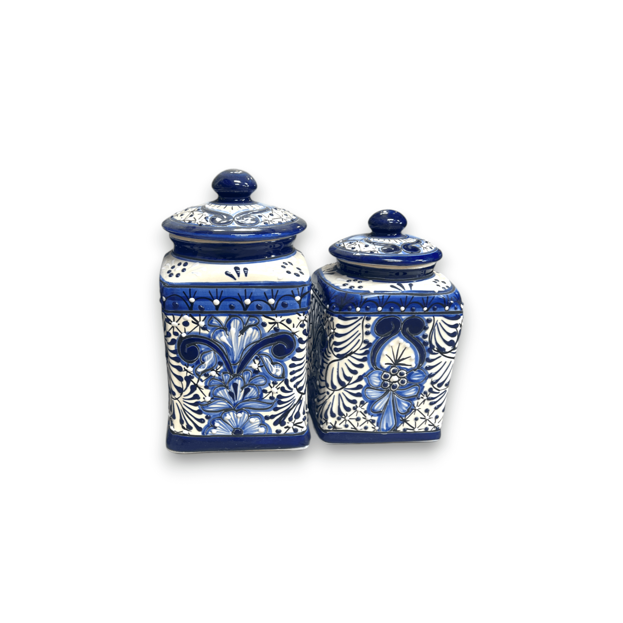 Juego de botes de Talavera azul | Tarros de cerámica mexicana hechos a mano