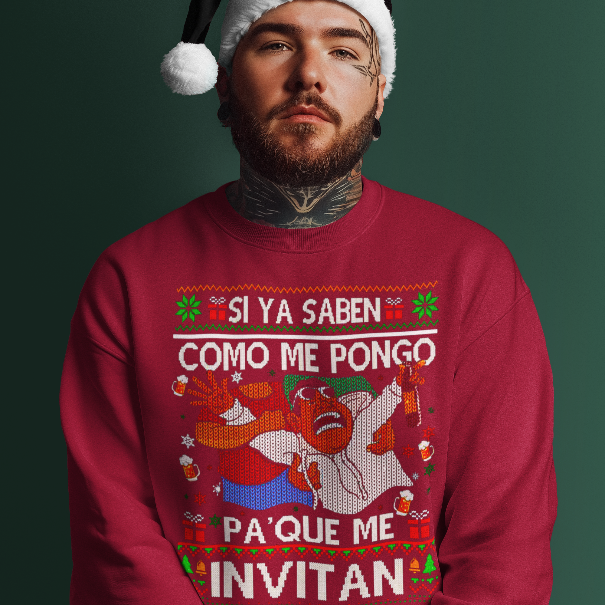 Si Ya Saben Como Me Pongo Pa Que Me Invitan Ugly Christmas Sweater | Sudadera cómoda con cuello redondo | Divertida Navidad Latina | 4 Colores