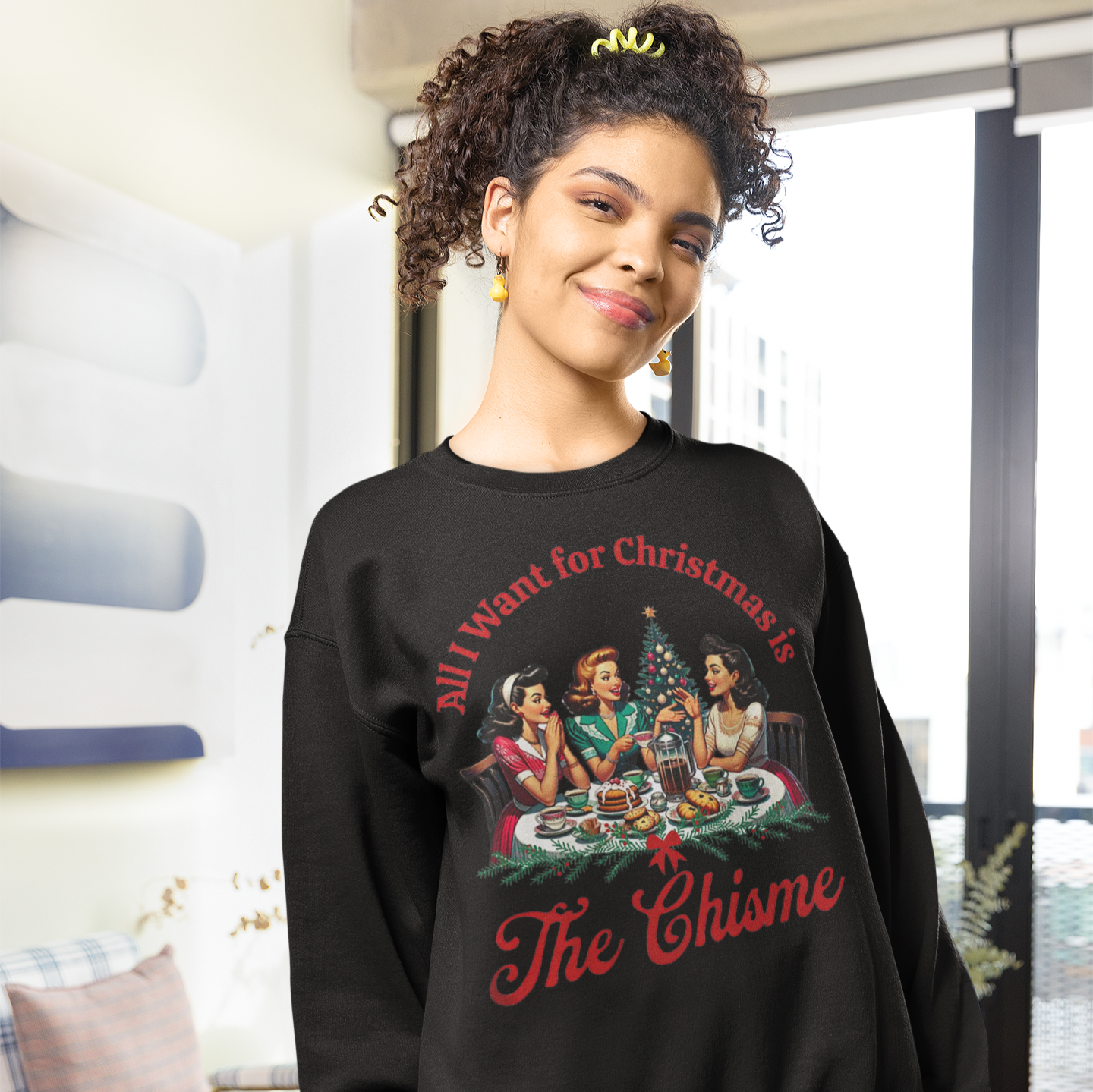 Todo lo que quiero para Navidad es el suéter navideño The Chisme Comfy | Divertido Latino